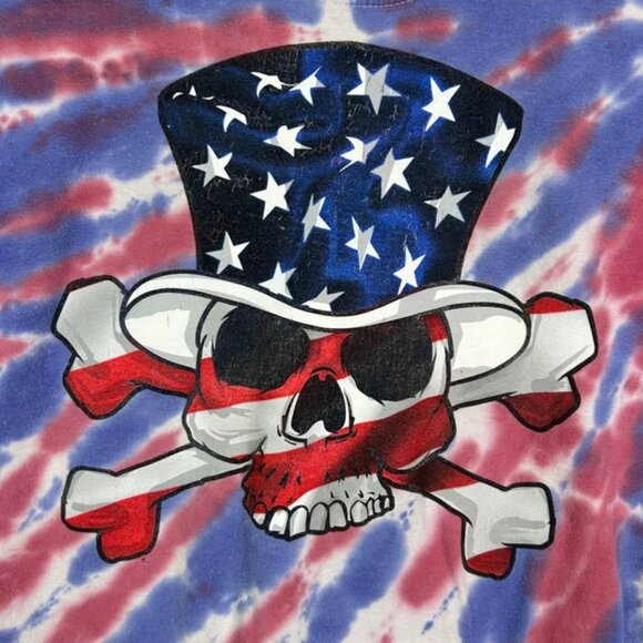 Red White Blue Tie Dye Skull & Cross Bones Uncle Sam USA America T-Shirt Small - Picture 4 of 8